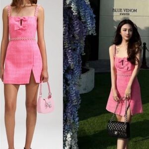 Self Portrait Pink Boucle Bow Dress.Chic